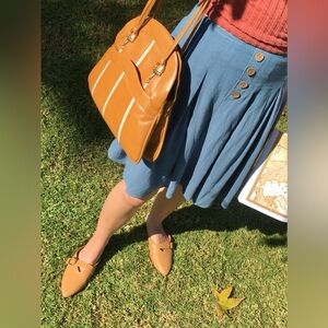 ModCloth ❉ Original Whims A-line Button Front Pleated Skirt in Blue XS